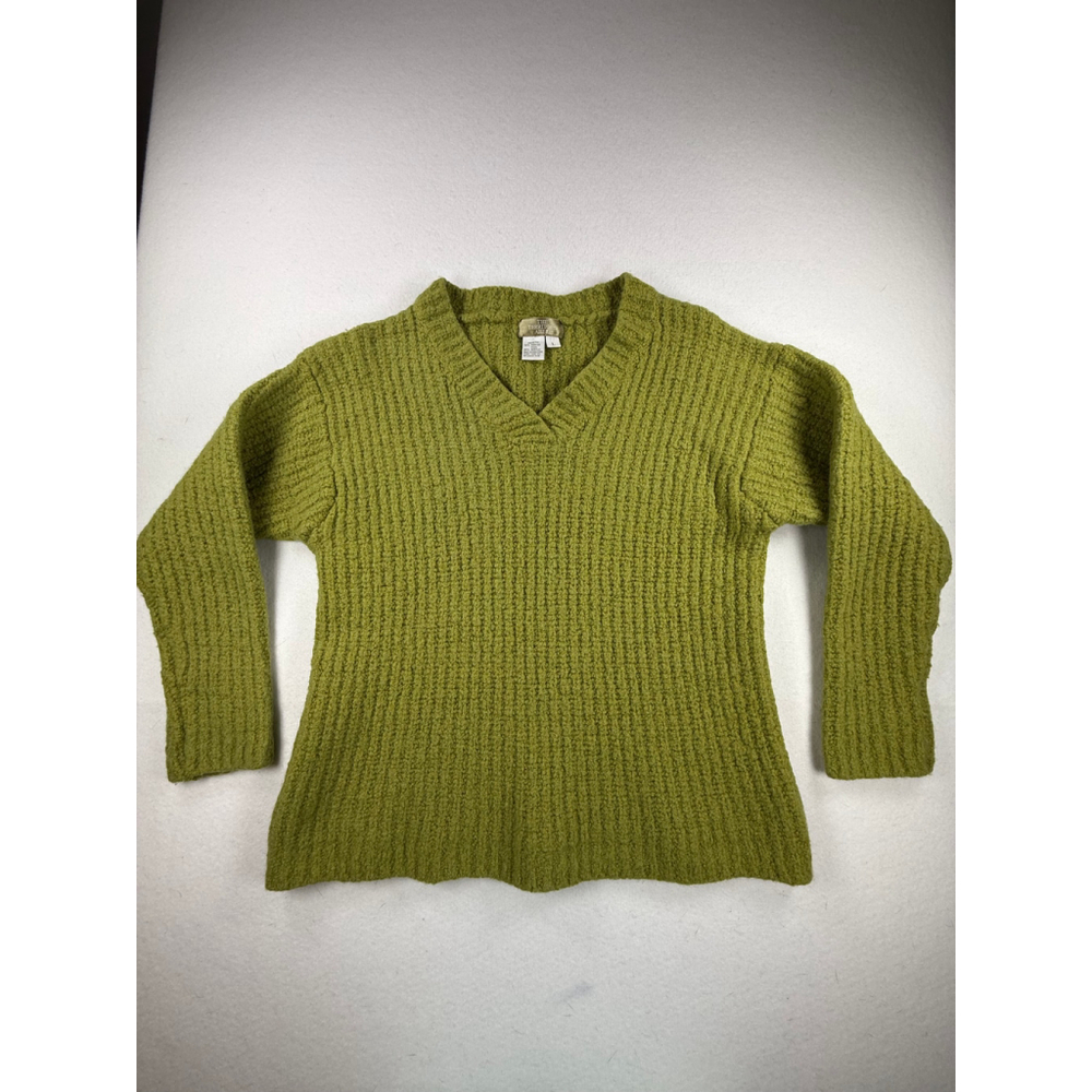 The Territory Ahead Merino Wool Ribbed V-Neck Sweater Olive Green Large